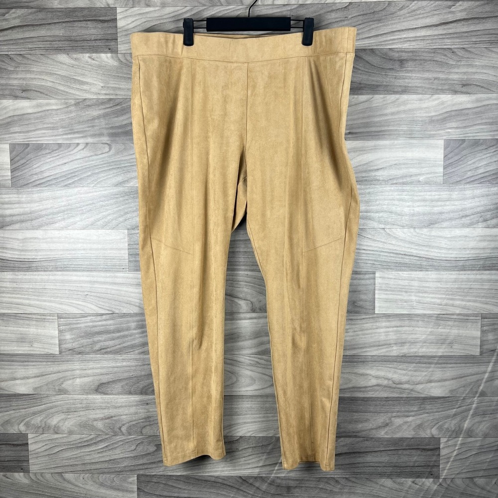 Zenergy By Chicos Faux‎ Suede Leggings Womens XL Beige Stretch Pull On High Rise